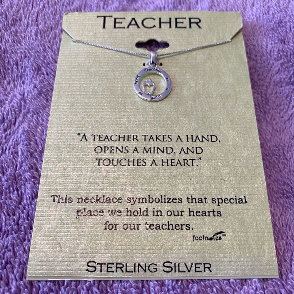 Elegant Sterling Silver Teacher Pendant Necklace with Intricate Detailing
